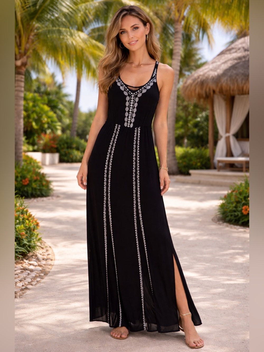 NWT- Suzy Shier Black & White Embroidered Maxi Dress | Size Small